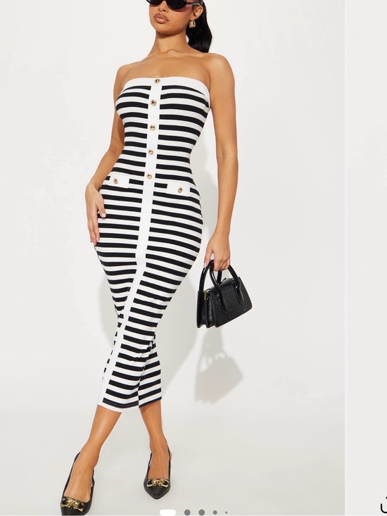 Fashion Nova Dresses & Skirts - Fashion Nova Black & White Striped Strapless Midi Dress